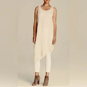 EILEEN FISHER 100% Silk Georgette Crepe Scoop Sheer Dress PS/PP Bone Ivory B39
